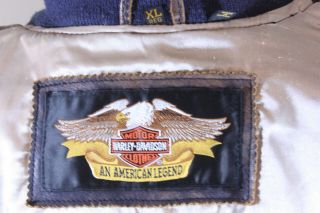 Vintage Harley Davidson Leather Jacket Mens Blue Varsity Bomber Coat Size XL 8