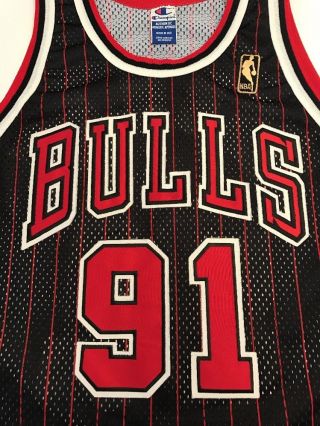 Vtg Dennis Rodman Chicago Bulls Champion Jersey Gold Logoman NBA 50th Sewn 48 3