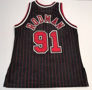 Vtg Dennis Rodman Chicago Bulls Champion Jersey Gold Logoman NBA 50th Sewn 48 7