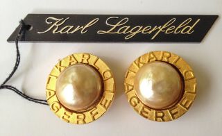 Karl Lagerfeld Vintage Faux Pearl And Gilded Clip On Earrings - As