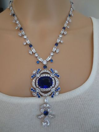The Look Of Fine Jewelry Custom Made Socialite Sapphire Clear Cz Mogul Necklace
