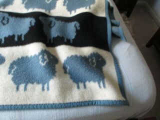 Vintage RARE Vuteks Crown Crafts Plush Blue White Black Sheep Blanket Throw 6
