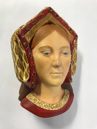 Vintage 1986 Catherine Of Aragon Bossons England Chalkware Wall Head Hanger