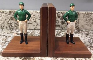 Rare Vintage Equestrian Horse Racing Cast Jockeys (pair) Bookends
