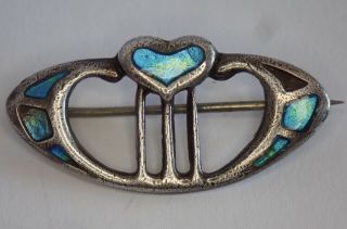 Antique English Arts & Crafts Charles Horner Sterling Silver Enamel Heart Pin
