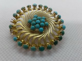 Vtg 8g Solid 14k Gold Persian Turquoise Trombone Clasp Brooch Bird 