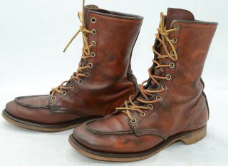 Vtg Red Wing Boots Mens Sz 7 Oiled Leather Packer Work Hunting Laced Boots