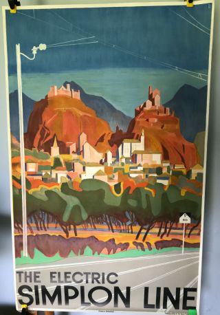 Vintage Switzerland Travel Poster The Simplon Electric Line Otto Baumbe