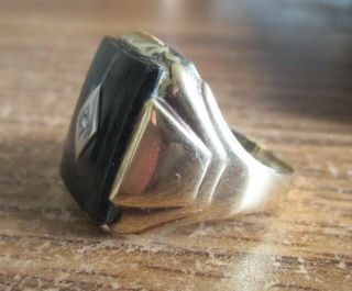 Antique Vintage Mens Art Deco Black Onyx 10k Solid Gold Ring 5 - 6 Grams 2