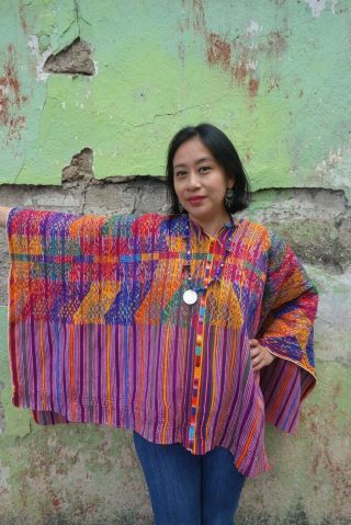 Vintage Ethnic Mayan Guatemalan Textile Huipil Poncho From San Raymundo