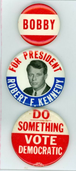 3 Vintage 1968 President Robert F.  Kennedy Campaign Pinback Buttons Rfk - 68