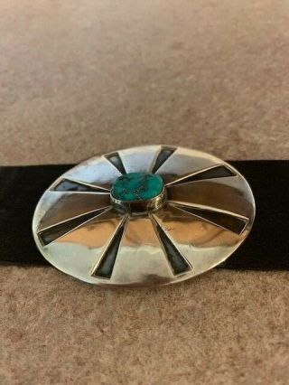 Navajo Vintage Turquoise & Sterling Silver Concho Belt Signed AW 10