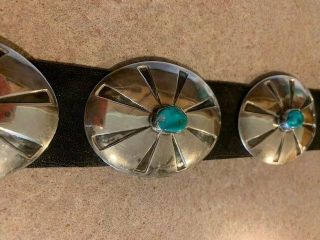 Navajo Vintage Turquoise & Sterling Silver Concho Belt Signed AW 11