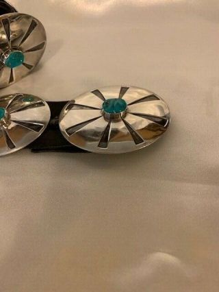 Navajo Vintage Turquoise & Sterling Silver Concho Belt Signed AW 3