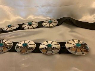 Navajo Vintage Turquoise & Sterling Silver Concho Belt Signed AW 7
