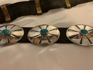 Navajo Vintage Turquoise & Sterling Silver Concho Belt Signed AW 8