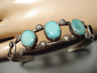 Stunning Vintage Navajo Blue Gem Turquoise Sterling Silver Bracelet Old