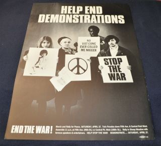 Vintage 1968 York Peace Protest/anti - Vietnam War March/rally Cause Poster