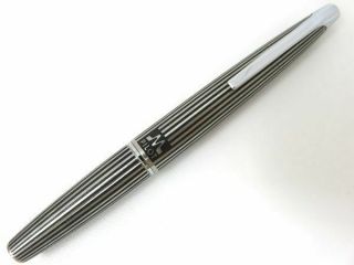 Very Rare Pilot Myu Stripe Black & Silver Fountain Pen F Namiki Japan [6115]