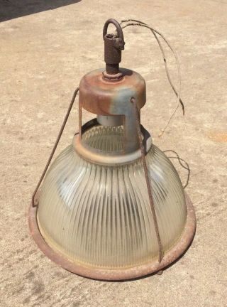 Vintage Industrial Holophane Pendant Light Old Factory Barn Steampunk Warehouse