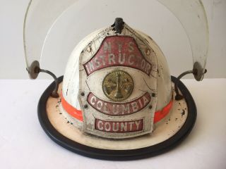 Vintage White Cairns Fireman Helmet Leather Shield Visor York Columbia