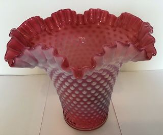 Vintage Fenton Art Glass Cranberry Opalescent Hobnail Vase B1