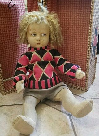 1920s/30s Antique Pouty Face Lenci Felt Articulated Doll 16.  5 " W/box