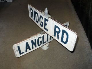 Vintage 2 Sided Ridge Rd / Langlitz Rd Corner Road Street Sign