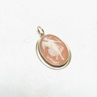 1930s Vintage 14k Yellow Gold Hand Carved Dancing Lady Shell Cameo Pendant