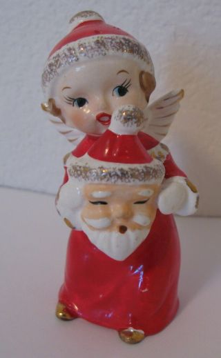 Rare Vintage Ucago Japan Ceramic Angel Holding Santa Mask Low Figurine