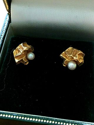 Vintage 14ct Gold Nugget & Seed Pearl Earrings 3grms Hallmarked Stunning