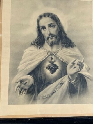 Antique Sacred Heart Jesus Crucifix Hands Nailed Cross Catholic Framed Art Print
