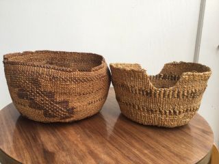 Two Vintage Native American Klamath Baskets Tight Weave