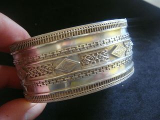 Antique Victorian Wide Solid Sterling Silver Decorative Bangle