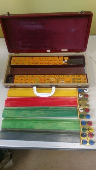 Vintage Butterscotch Catalin Bakelite 152 Tile Mahjong Mah Jong Set W/ Case