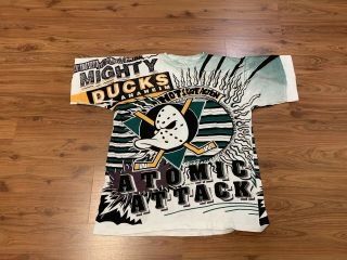 Vtg Rare Mighty Ducks T Shirt 1993 Magic Johnson T’s All Over Print Xl