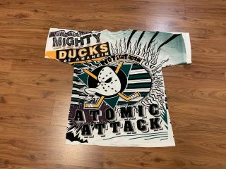 VTG RARE Mighty Ducks T Shirt 1993 Magic Johnson T’s All Over Print XL 2