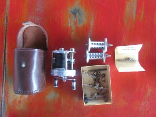 Vintage Fishing Reel Gulf Reel Co Dallas With Leather Case,  Parts