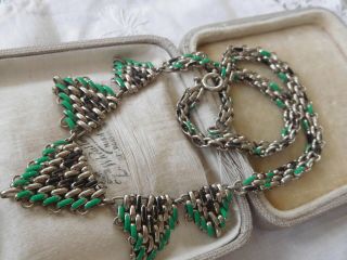 Lovely Old Art Deco Chrome Chain Mail Necklace