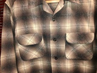 VTG 50s 60s Pendleton Board Shirt L Flap Pocket Loop Collar Wool Shadow Plaid 3