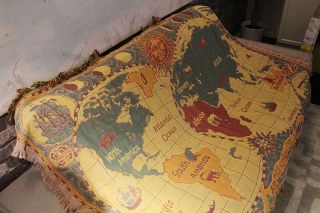 World Map American Style Sofa Blanket Throw Rug Woven Cotton Vintage Decore Gift