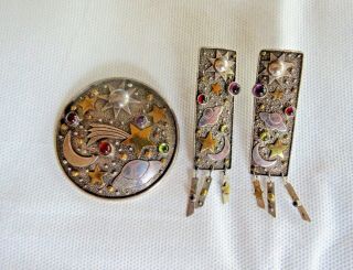 Stunning Michou Vintage.  925 Broach/pendant And Earring Set,  Celestial Motif