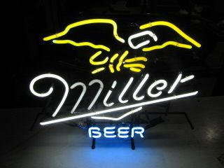 Vtg Miller Neon Beer Sign Eagle Light Up Old Bar Tavern Rec Room Pub Man Cave