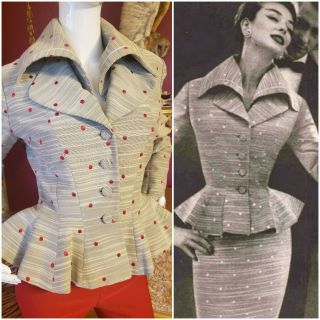 Vintage 1940s Lilli Ann Red Polka Dot Carousel Peplum Suit Jacket Blazer Sm