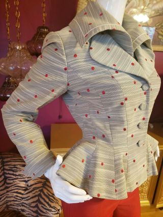 Vintage 1940s Lilli Ann Red Polka Dot Carousel Peplum Suit Jacket Blazer Sm 3