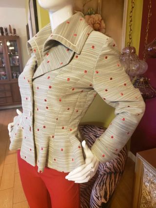 Vintage 1940s Lilli Ann Red Polka Dot Carousel Peplum Suit Jacket Blazer Sm 4