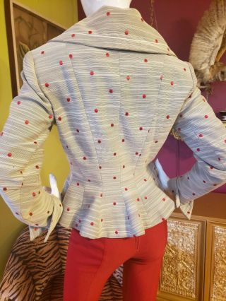 Vintage 1940s Lilli Ann Red Polka Dot Carousel Peplum Suit Jacket Blazer Sm 5