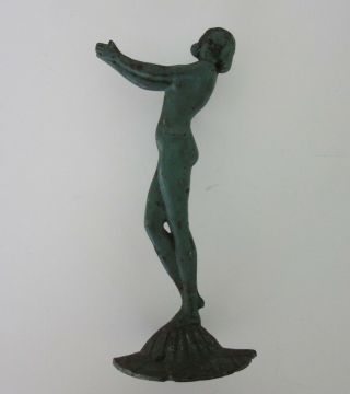 Vintage Cast Iron Art Deco Nouveau Nude Lady Woman Stand Upraised Cupped Hands