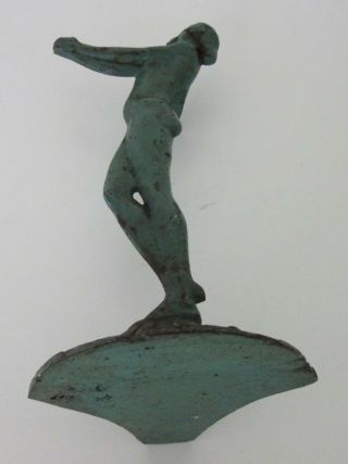 Vintage Cast Iron Art Deco Nouveau Nude Lady Woman Stand Upraised Cupped Hands 2