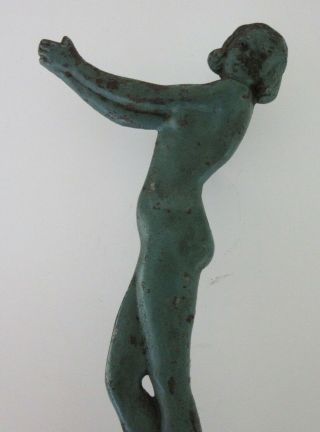 Vintage Cast Iron Art Deco Nouveau Nude Lady Woman Stand Upraised Cupped Hands 3